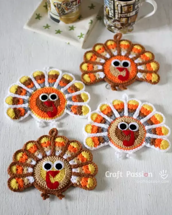 Crochet Turkey Coasters Pattern
