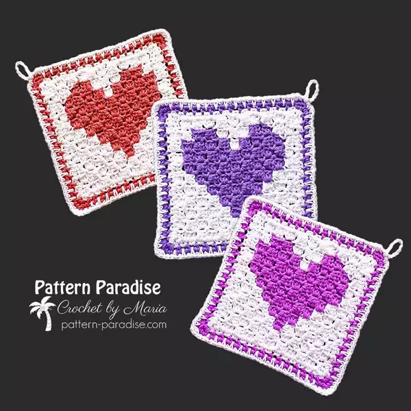 Free C2C Crochet Heart Washcloth Pattern