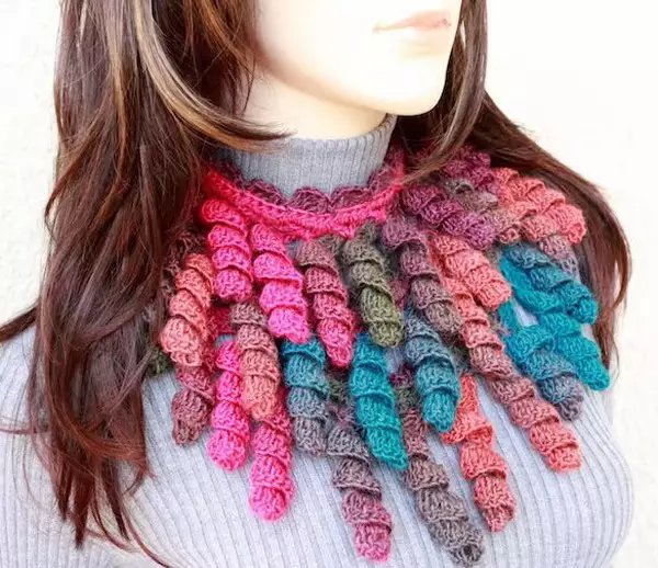 Multicolor Scarf Lariat Crochet Curly Cue Pattern