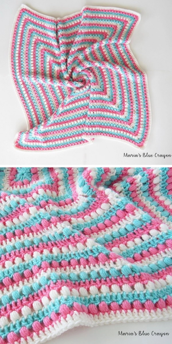 Bobbles and Stripes Granny Square Blanket Free Crochet Pattern