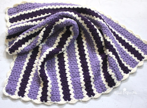 Cluster V-Stitch Striped Blanket Crochet Pattern