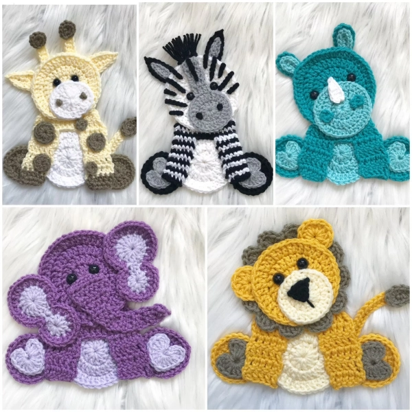 Crochet Zoo Animals Applique Pattern