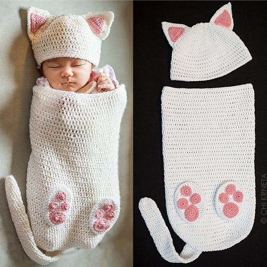 Baby Cat Cocoon Hat & Booties