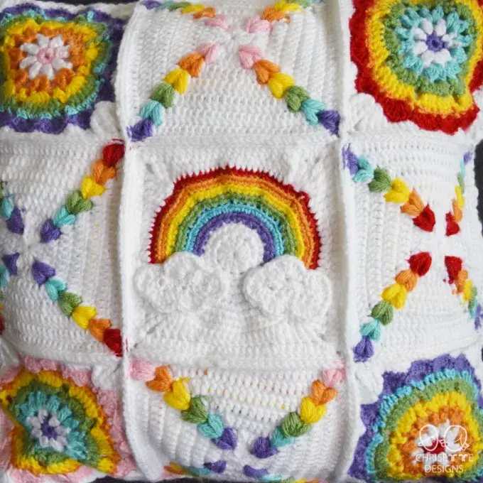 Rainbow Granny Square Pillow