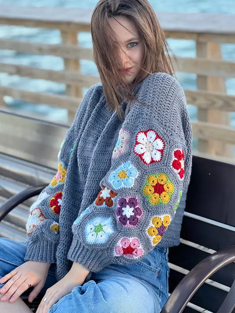 Crochet African flower sweater PDF Pattern