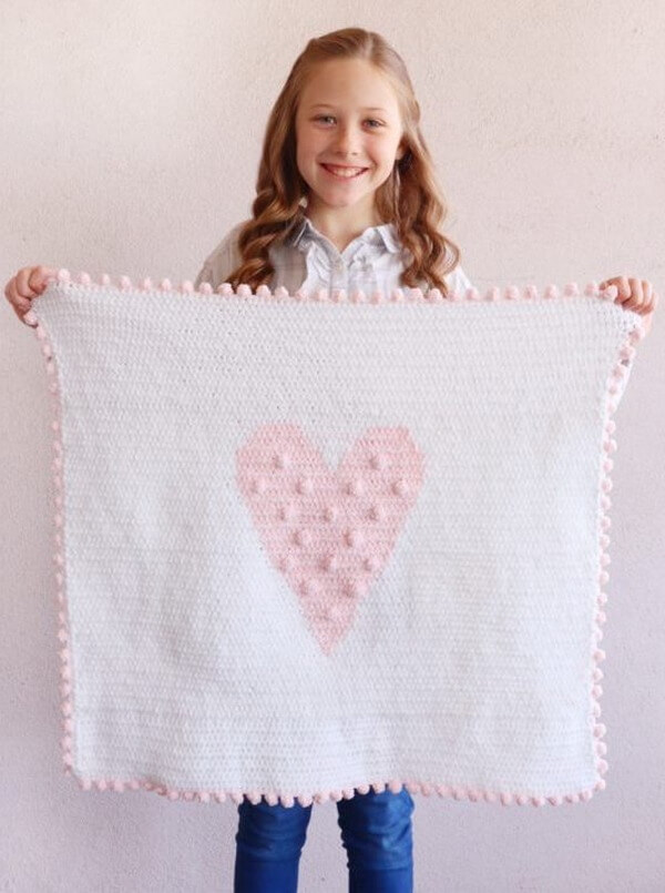 Crochet Polka Dot Heart Doll Blanket