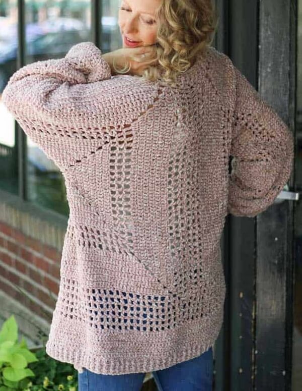 HEXAGON CROCHET CARDIGAN SWEATER