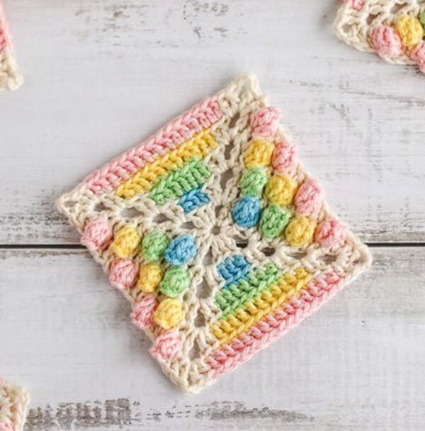 Rainbow Gumdrop Crochet Square