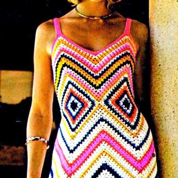 Vintage Crochet Pattern 1970s Chevron And Granny Square Maxi Sun