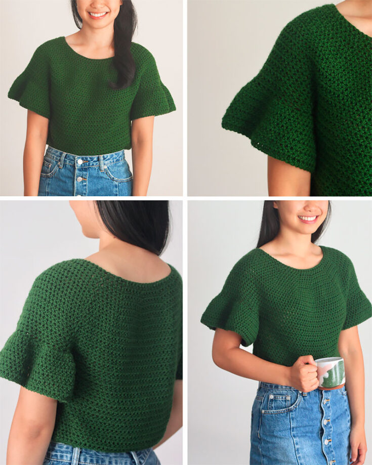 Crochet Ruffle Sleeve Crop Top