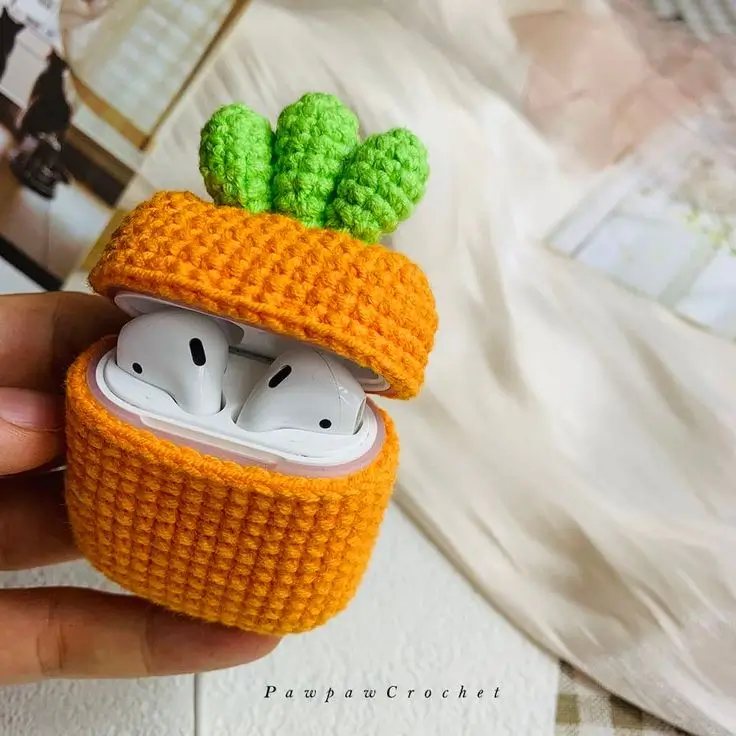 Orange Radish AirPods Case Knitted, Crochet AirPods Pro Case