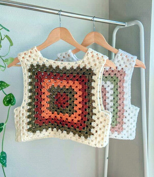 70's Crochet Granny Square Vest