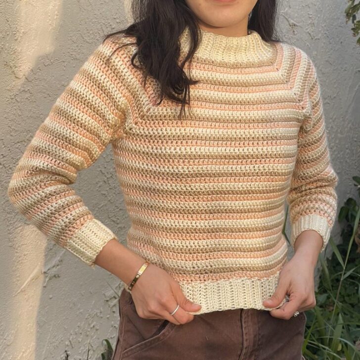 Crochet Striped Raglan Sweater