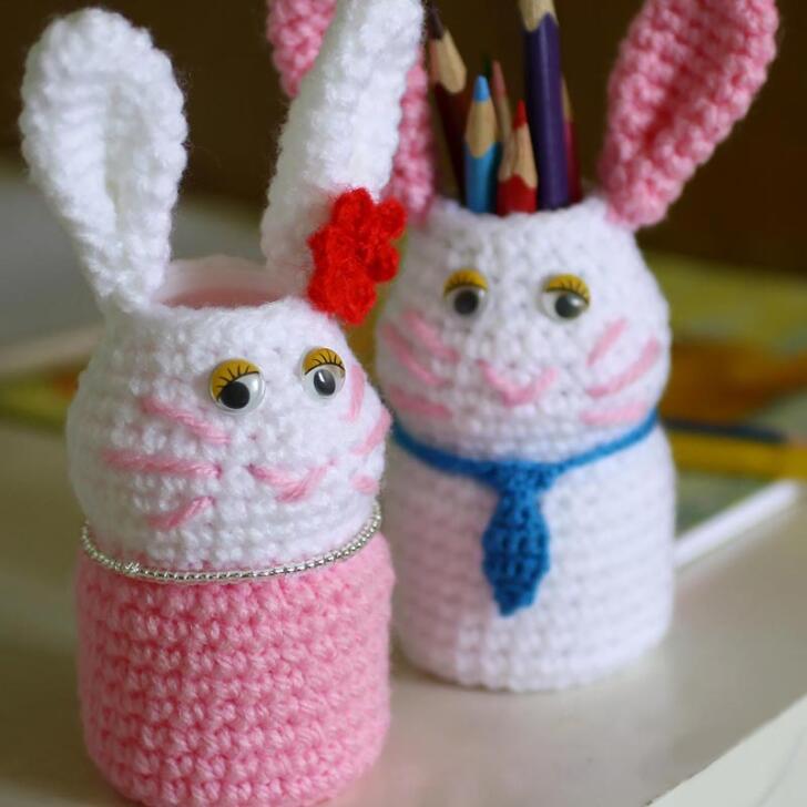 Crochet Bunny Pencil Holder