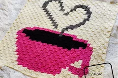 C2C Heart and Coffee Cup Afghan Square Free Crochet Pattern