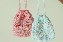 Beaded Mini Drawstring Pouch Bag Free Crochet Pattern