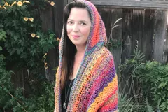 Crochet hooded pocket shawl