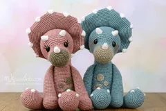 Tricia And Topsie, The Triceratops Dinosaur Crochet Pattern By My Krissie Dolls