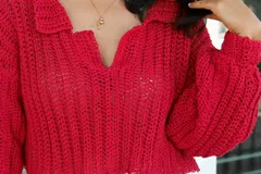 Easy Sweater Red With Collar