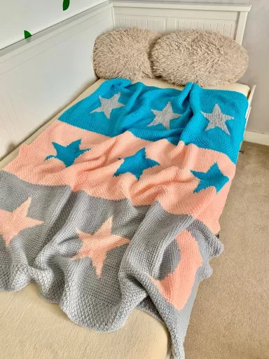 Moon And Stars Tunisian Crochet Blanket