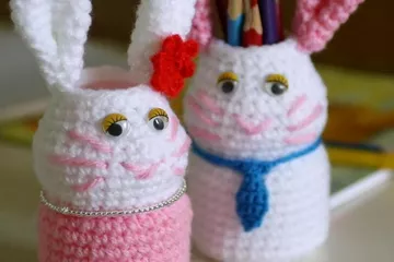 Crochet Bunny Pencil Holder