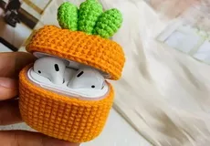 Orange Radish AirPods Case Knitted, Crochet AirPods Pro Case