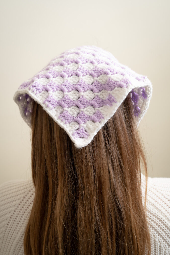 Crochet Checkered Triangle Hair Scarf Pattern