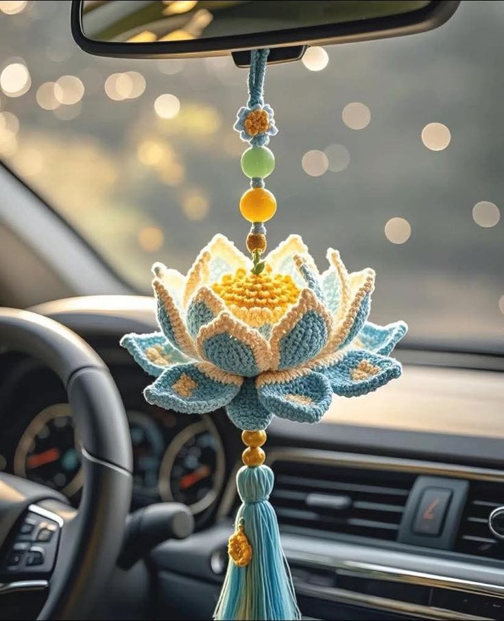 Crochet lotus car hanging wind chime's