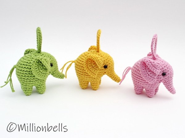 Crochet Pattern Keychain Elephant Ornament Bag Charm Amigurumi Animal