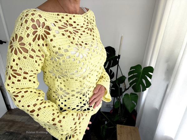 Flower crochet jumper crop-top Daisy long flared sleeves mesh jumper