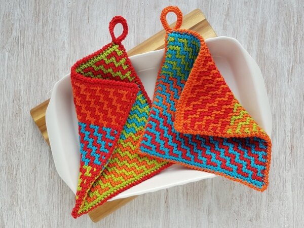 Tunisian Crochet Mosaic Potholders Scala