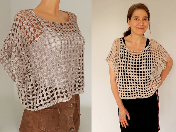 Top, Mesh Shirt, Summer Sweater Square Dance - Crochet Pattern