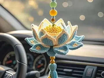 Crochet lotus car hanging wind chime's