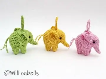 Crochet Pattern Keychain Elephant Ornament Bag Charm Amigurumi Animal