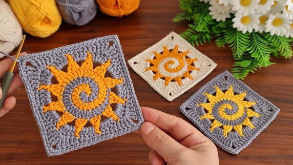 Crochet "Spiral Sun" Granny Square I Tutorial