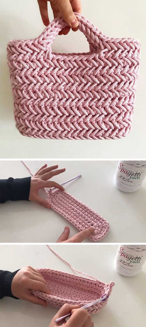 Crochet Herringbone Stitch Handbag - Tutorial