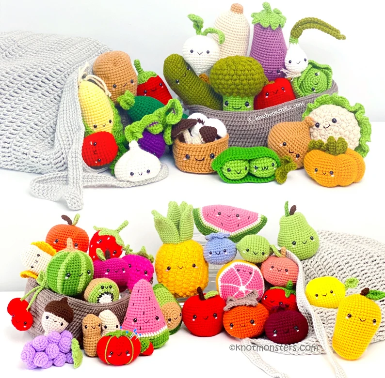 Crochet Beginner Bundle: Amigurumi Fruits & Veggies Patterns