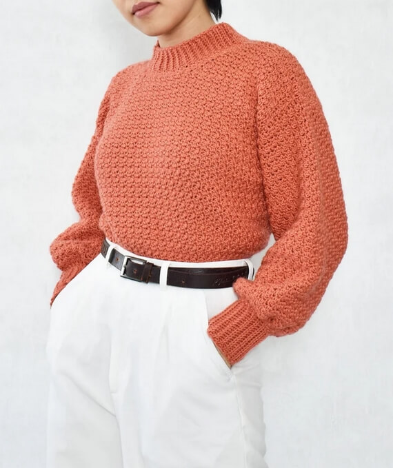 Easy Modern Crochet Sweater with Balloon Sleeves