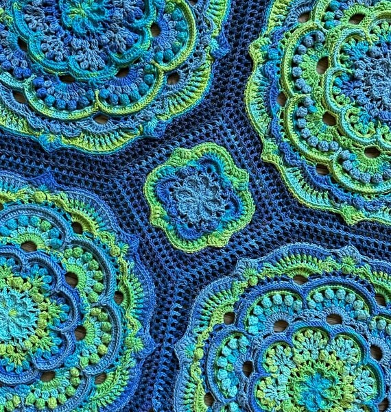 Blue Lagoon Mandala Crochet Blanket Pattern