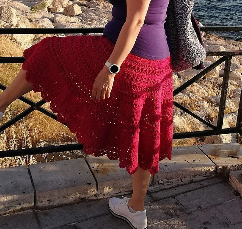 Bohemian A-Line Crochet Skirt Pattern, S-3XL