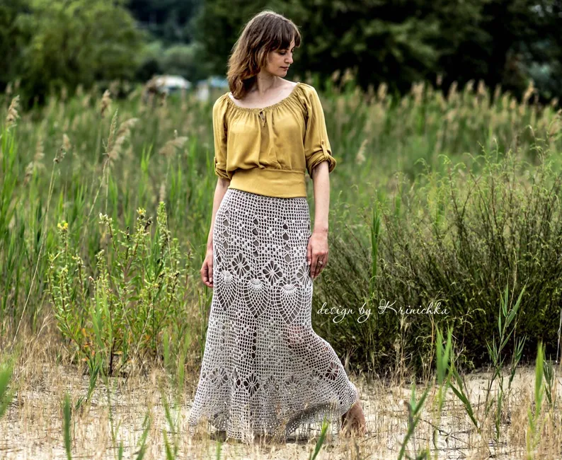 Boho Crochet Maxi Skirt Pattern S-5XL
