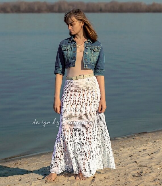 Boho Crochet Maxi Wedding Skirt Pattern S-5XL