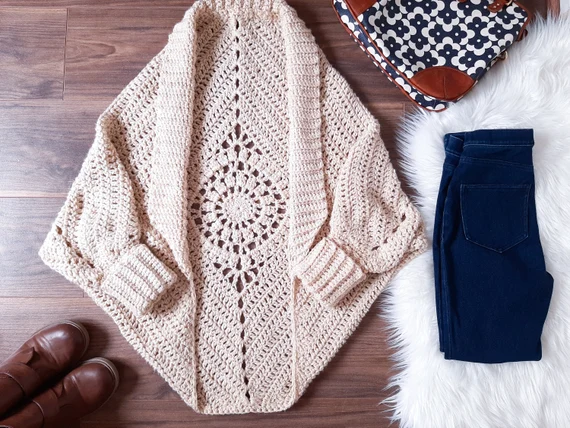 Chunky Cocoon Crochet Shrug Pattern XS-4X