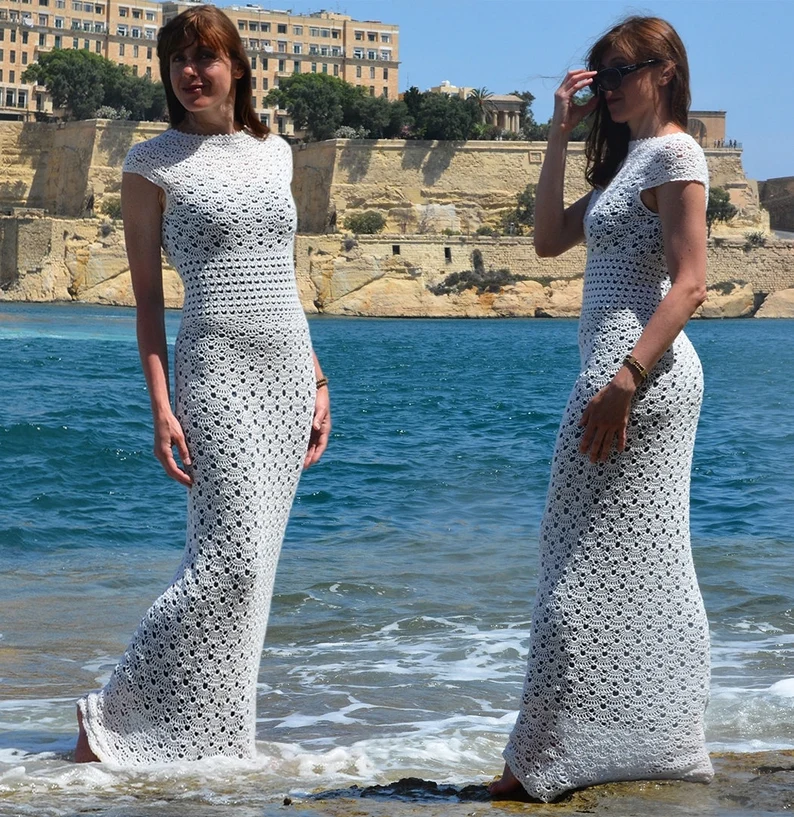 Crochet Beach Wedding Dress Pattern XS-XL