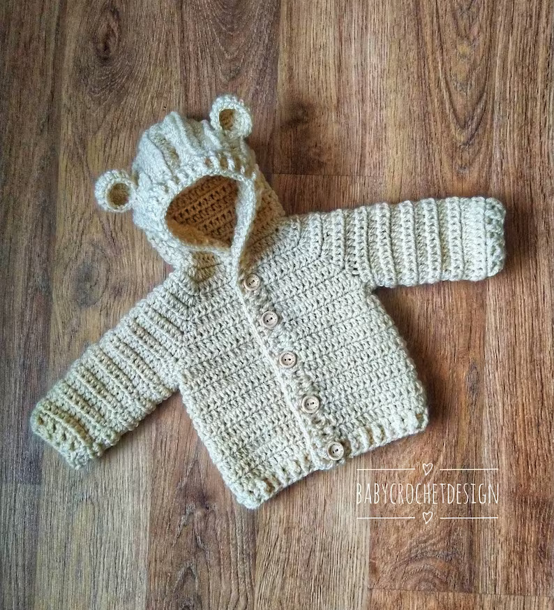 Crochet Bear Hooded Jacket Pattern for Kids
