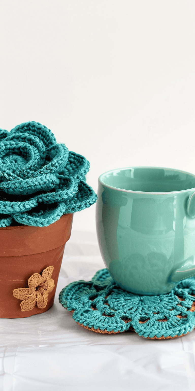 Crochet Flower Pot Coaster Set Pattern