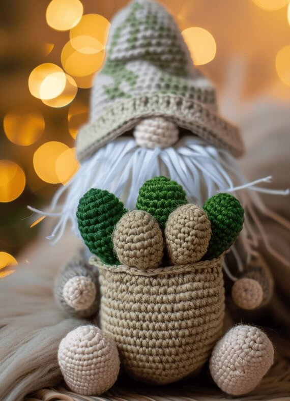 Crochet Gnome with Succulents Pattern Tutorial