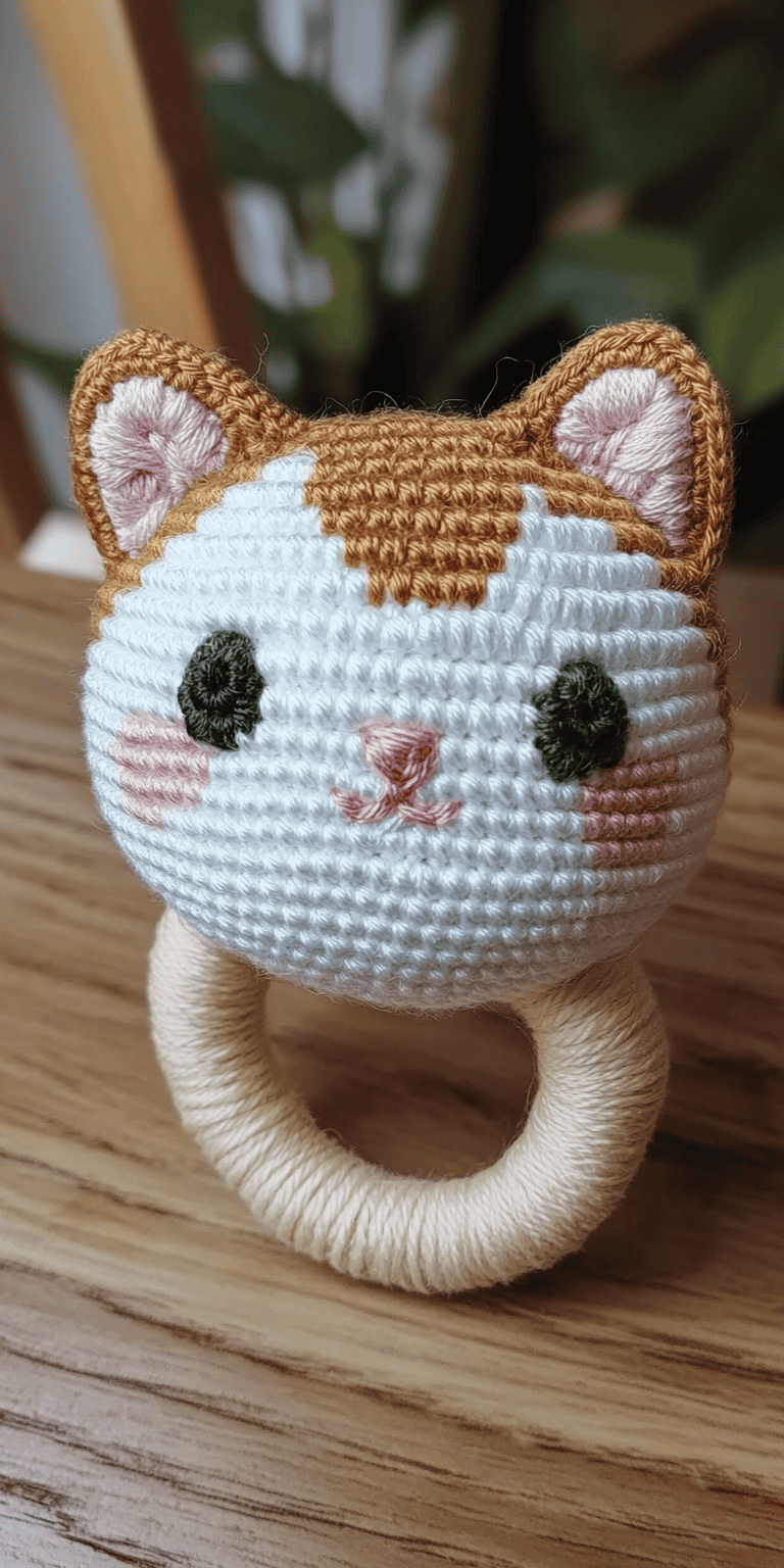 Crochet Kitten Rattle Pattern in Multiple Languages