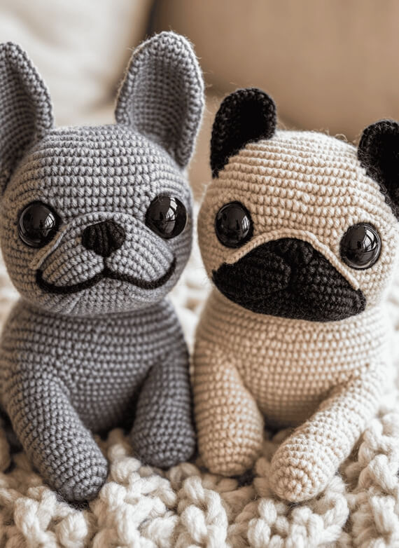 Crochet Patterns for French Bulldog and Pug