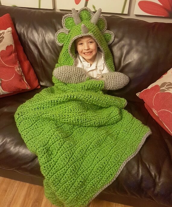 Dinosaur Hooded Blanket Crochet Pattern